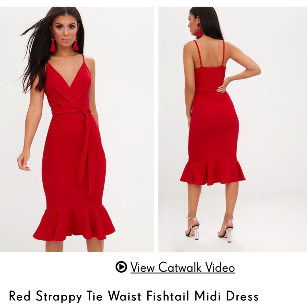 Red Fishtail Midi Dress